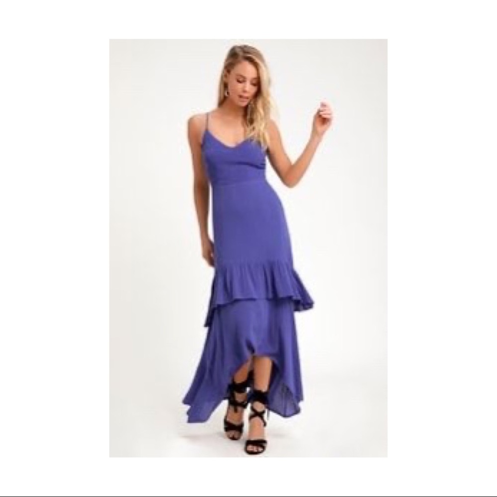 Lulus Washed Royal blue reared maxi dress